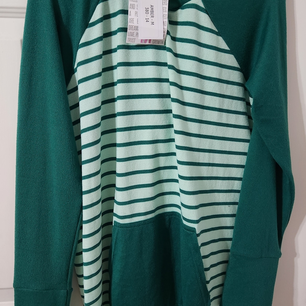 LuLaRoe Green and White Striped Hoodie